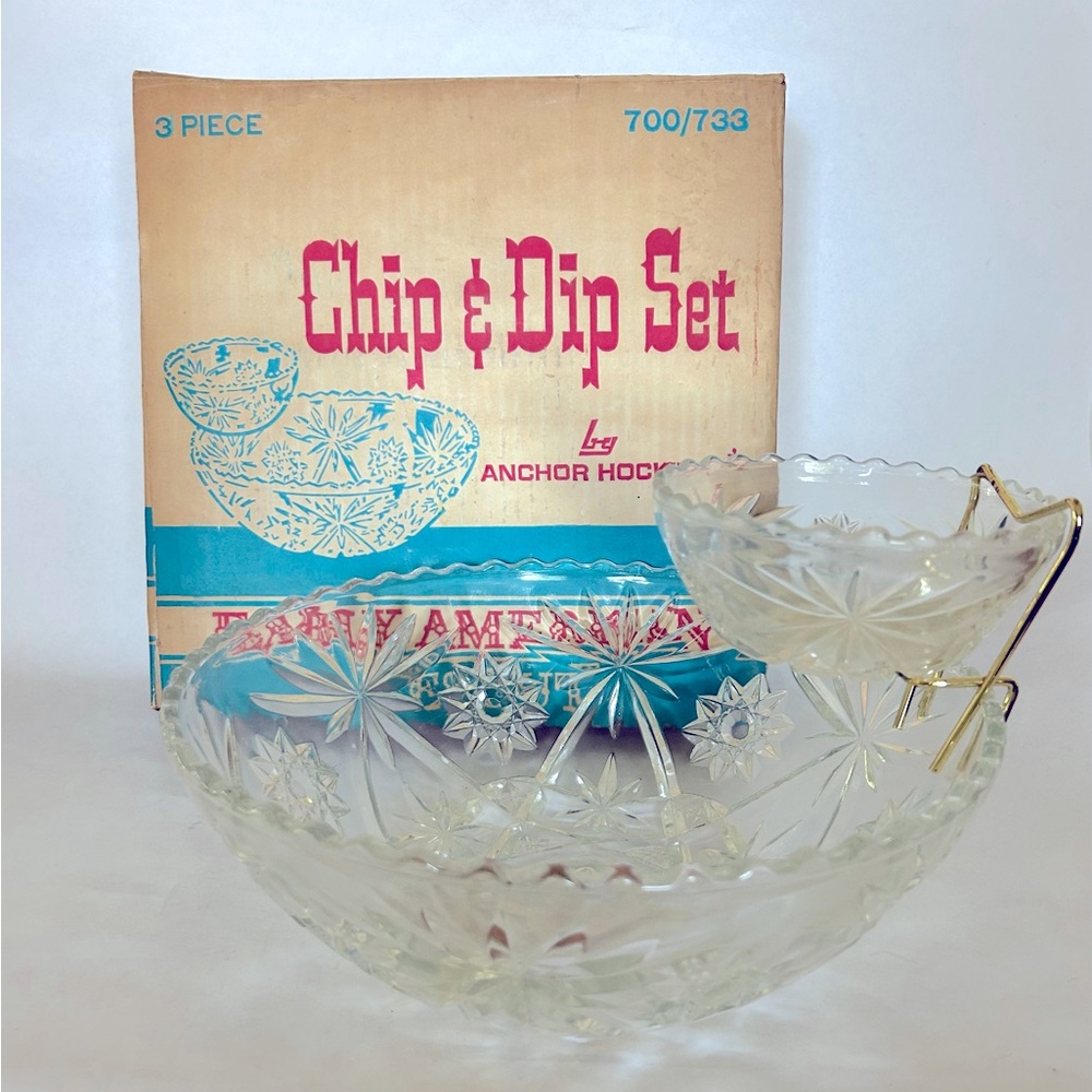 Chip And Dip 3 piece Set 700-733 Anchor Hocking Early American Prescut Vintage